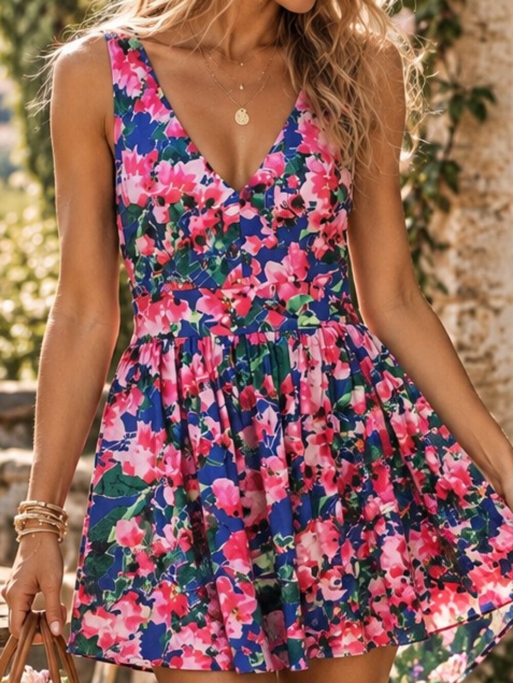 Milly Fit N Flare Blue Floral Sleeveless Dress Watercolor Exposed Zipper Size 2